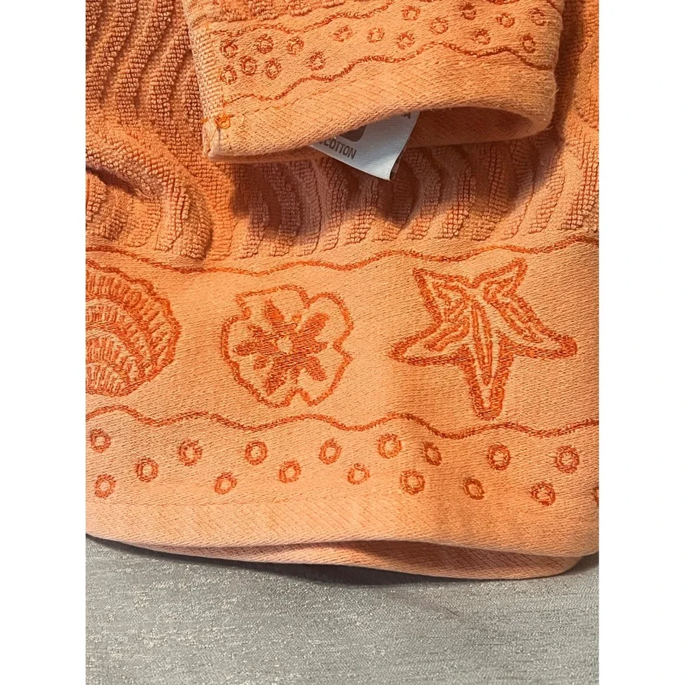 The Standard by Cobra Peach Coral Cotton Towel Set Starfish Seashell Coastal 2pc